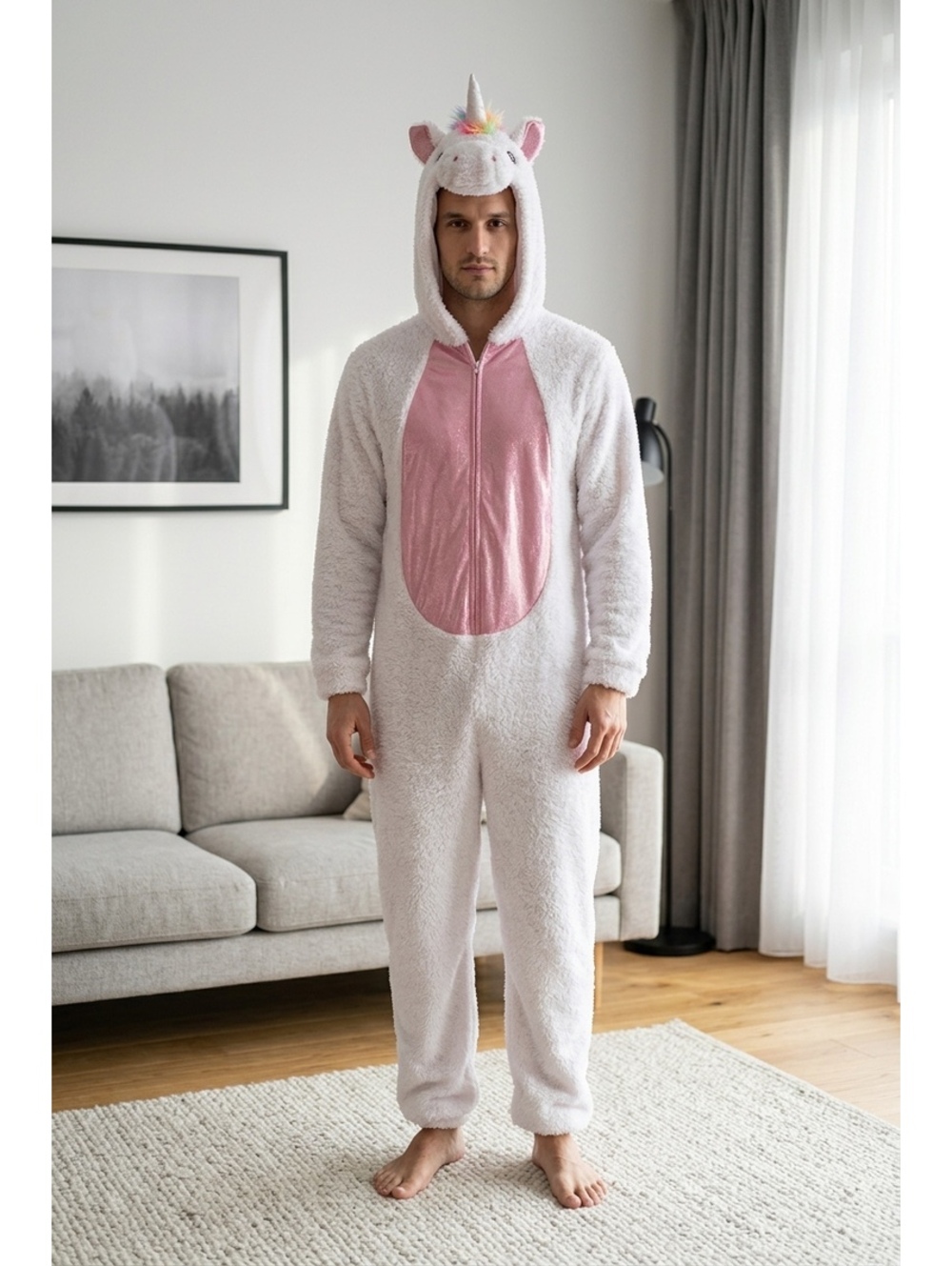 Unicorn One Piece Pajama Costume with Hood and Wings Adult Unisex